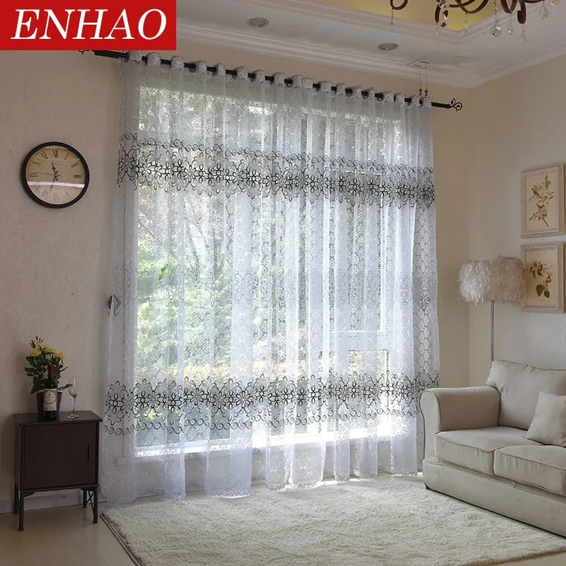 ENHAO Floral Modern Sheer Tulle Curtains for Living Room Bedroom Kitchen Voile Sheer Curtains for Window Tulle Curtains Drapes