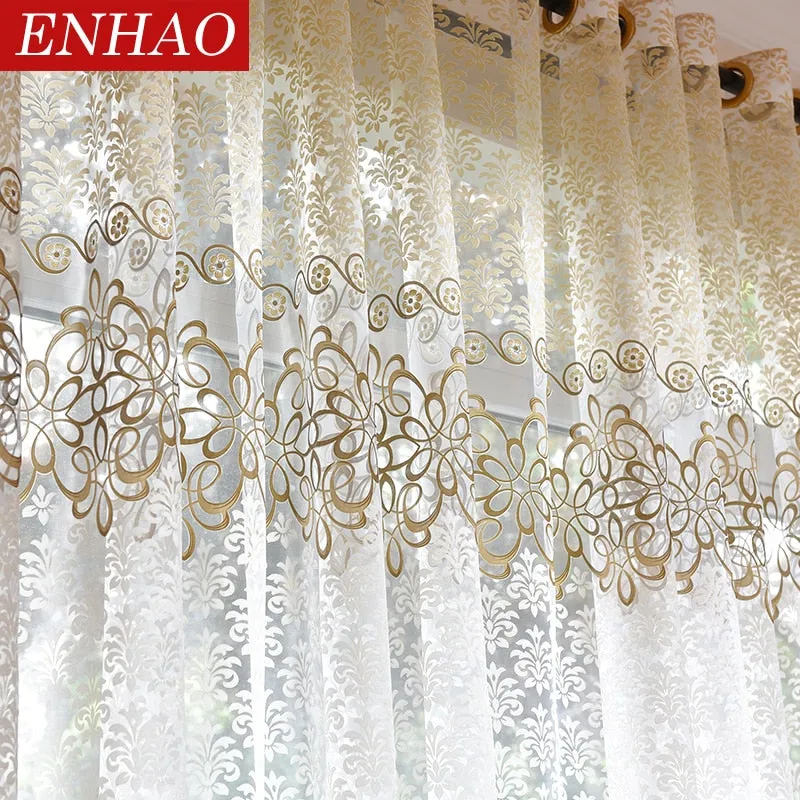 ENHAO Floral Modern Sheer Tulle Curtains for Living Room Bedroom Kitchen Voile Sheer Curtains for Window Tulle Curtains Drapes
