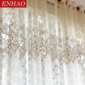 ENHAO Floral Modern Sheer Tulle Curtains for Living Room Bedroom Kitchen Voile Sheer Curtains for Window Tulle Curtains Drapes