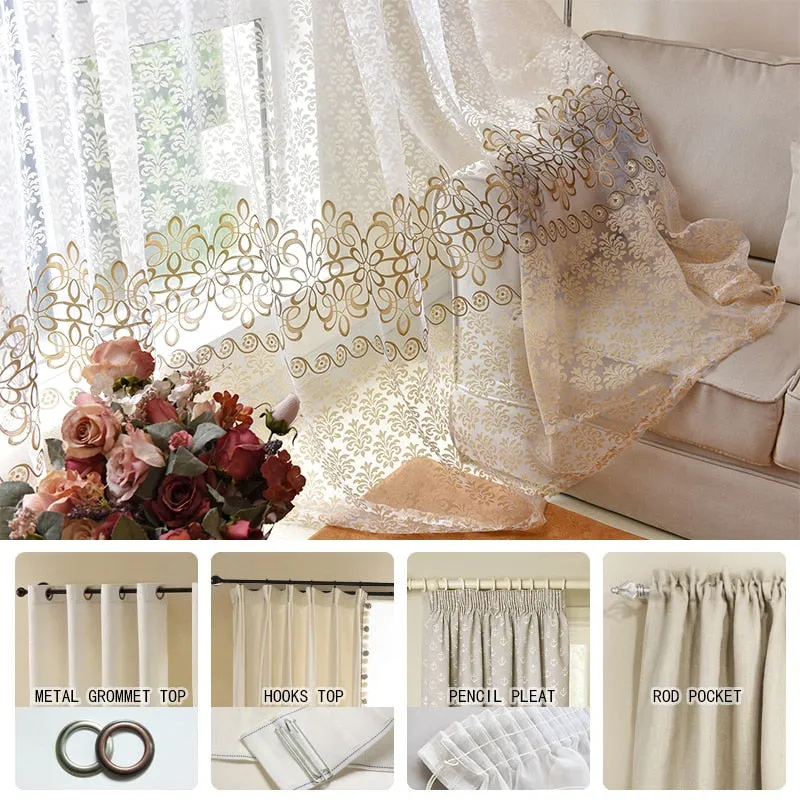 ENHAO Floral Modern Sheer Tulle Curtains for Living Room Bedroom Kitchen Voile Sheer Curtains for Window Tulle Curtains Drapes
