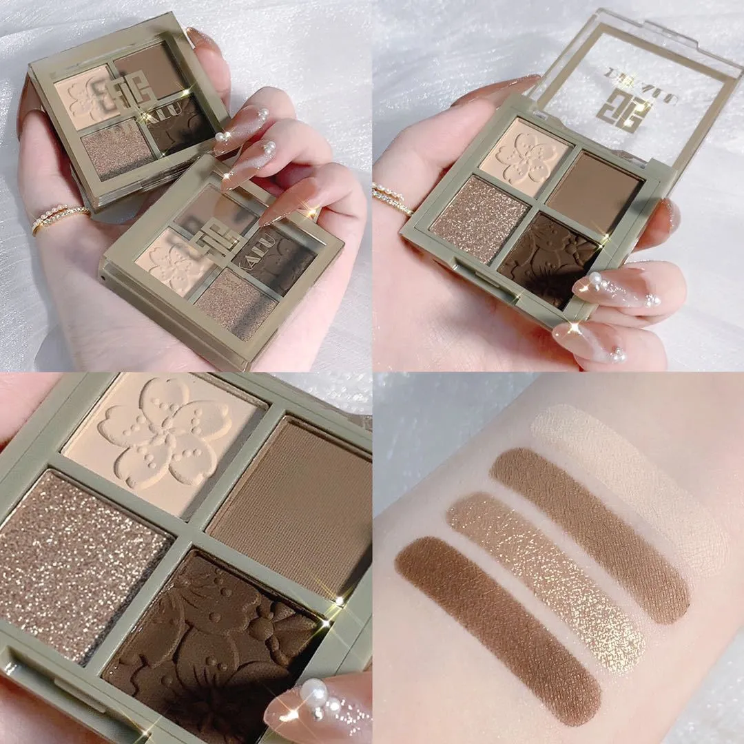 Flytonn 4 Color Eye Shadow Easy To Color Matte Pearlescent Earthy Eye Shadow Palette Professional Eyeshadow Pallete Cosmetic