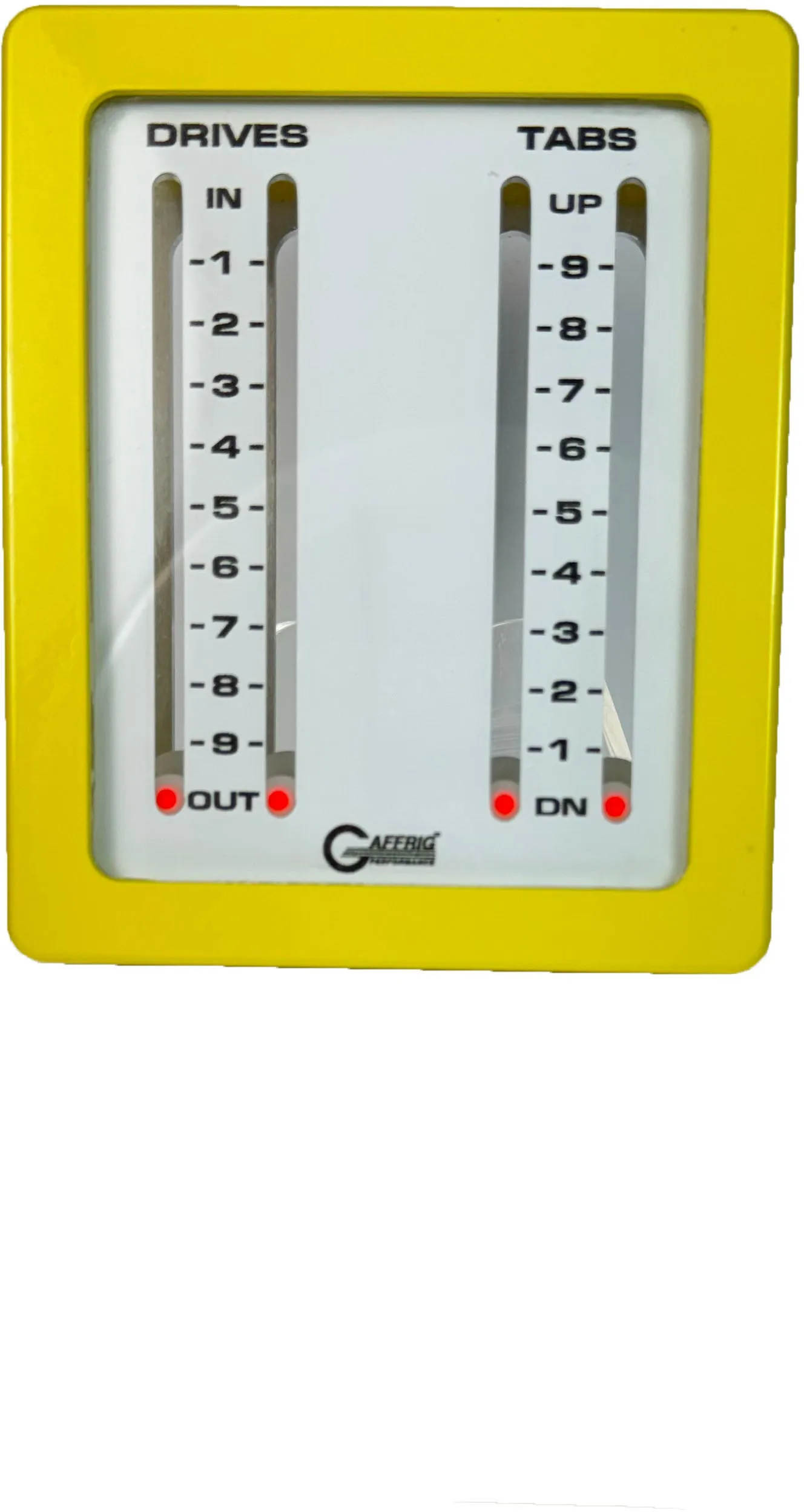 GAFFRIG PART #205 MECHANICAL INDICATOR, 2 DRIVES/2 TABS, MERCURY- CARD - WHITE DIAL