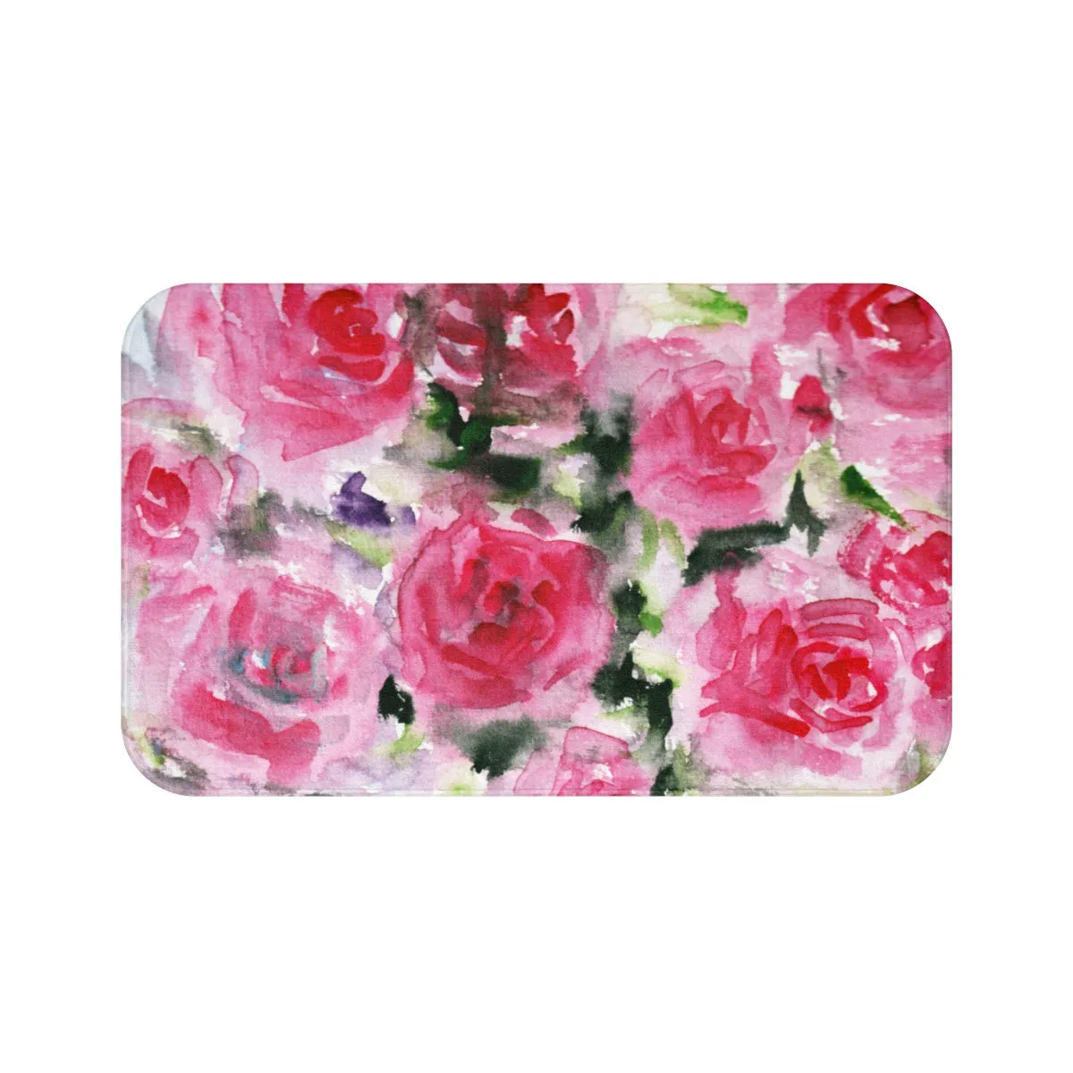 Garden Pink Floral Rose Flower Print Microfiber Soft Designer Bath Mat - Printed in USA