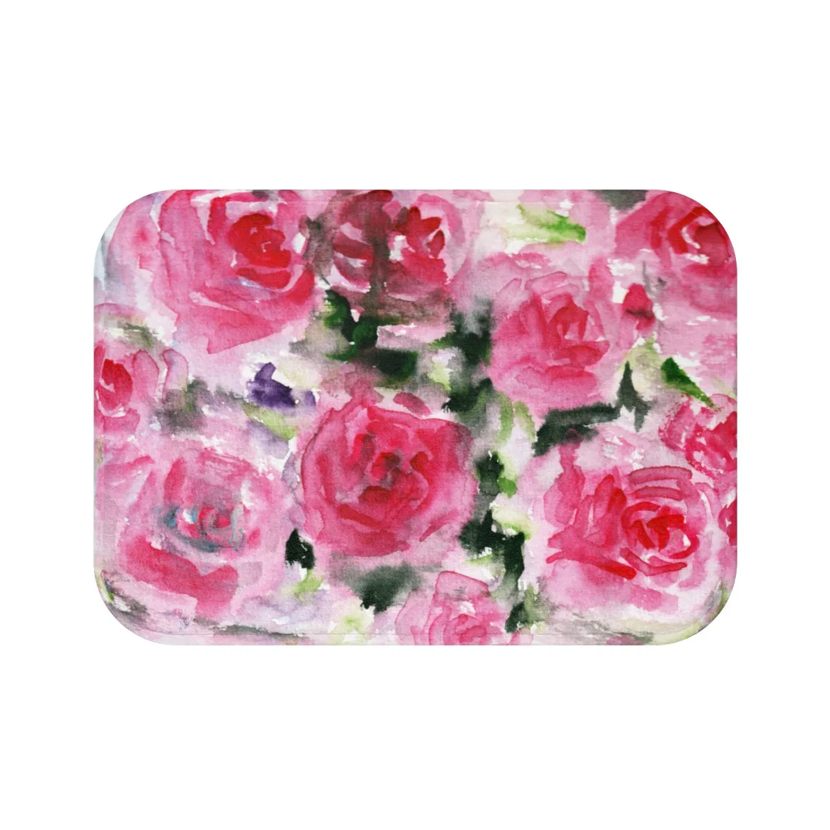 Garden Pink Floral Rose Flower Print Microfiber Soft Designer Bath Mat - Printed in USA