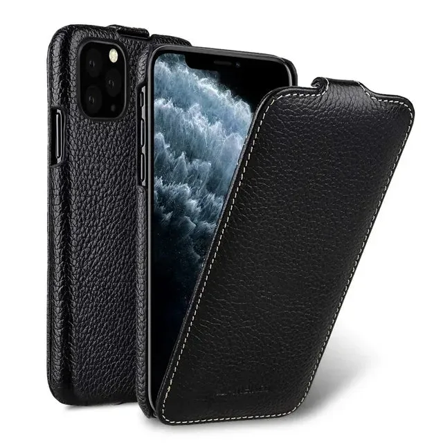 Genuine Leather Case For iPhone 16 Pro Max iPhone 15 Pro14 13 12 mini Business Luxury Real Cow Flip Phone Bag Cover