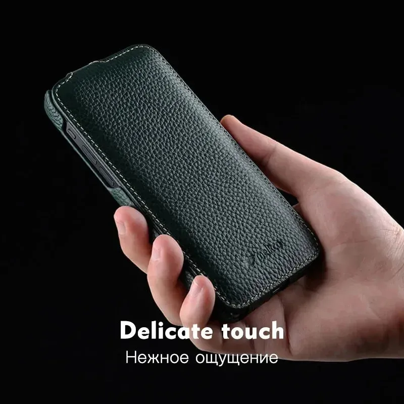 Genuine Leather Case For iPhone 16 Pro Max iPhone 15 Pro14 13 12 mini Business Luxury Real Cow Flip Phone Bag Cover