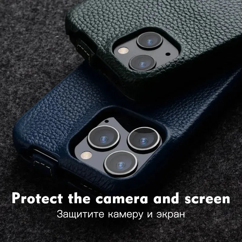 Genuine Leather Case For iPhone 16 Pro Max iPhone 15 Pro14 13 12 mini Business Luxury Real Cow Flip Phone Bag Cover