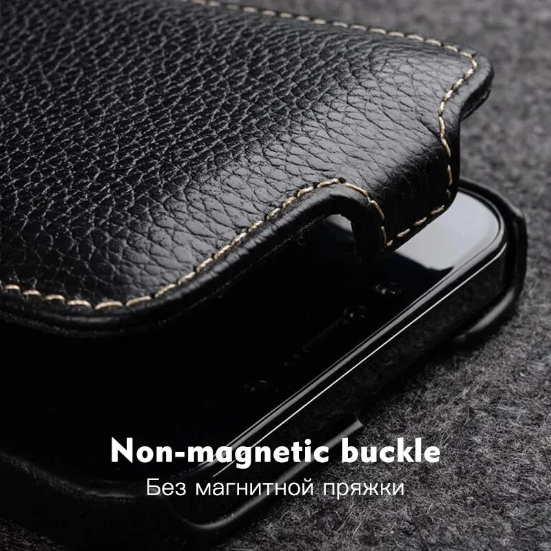 Genuine Leather Case For iPhone 16 Pro Max iPhone 15 Pro14 13 12 mini Business Luxury Real Cow Flip Phone Bag Cover