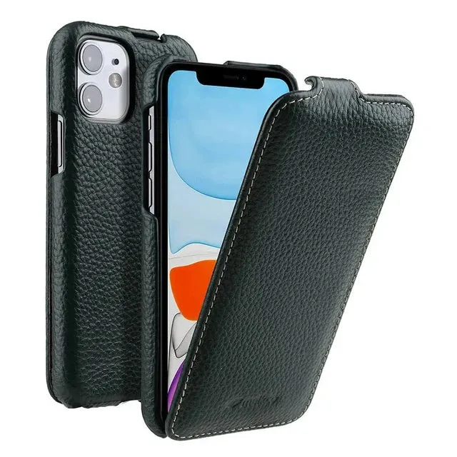 Genuine Leather Case For iPhone 16 Pro Max iPhone 15 Pro14 13 12 mini Business Luxury Real Cow Flip Phone Bag Cover