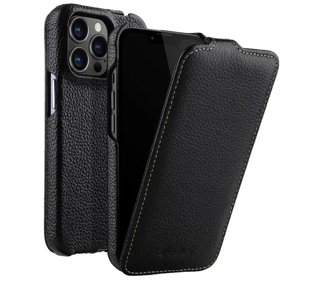 Genuine Leather Case For iPhone 16 Pro Max iPhone 15 Pro14 13 12 mini Business Luxury Real Cow Flip Phone Bag Cover