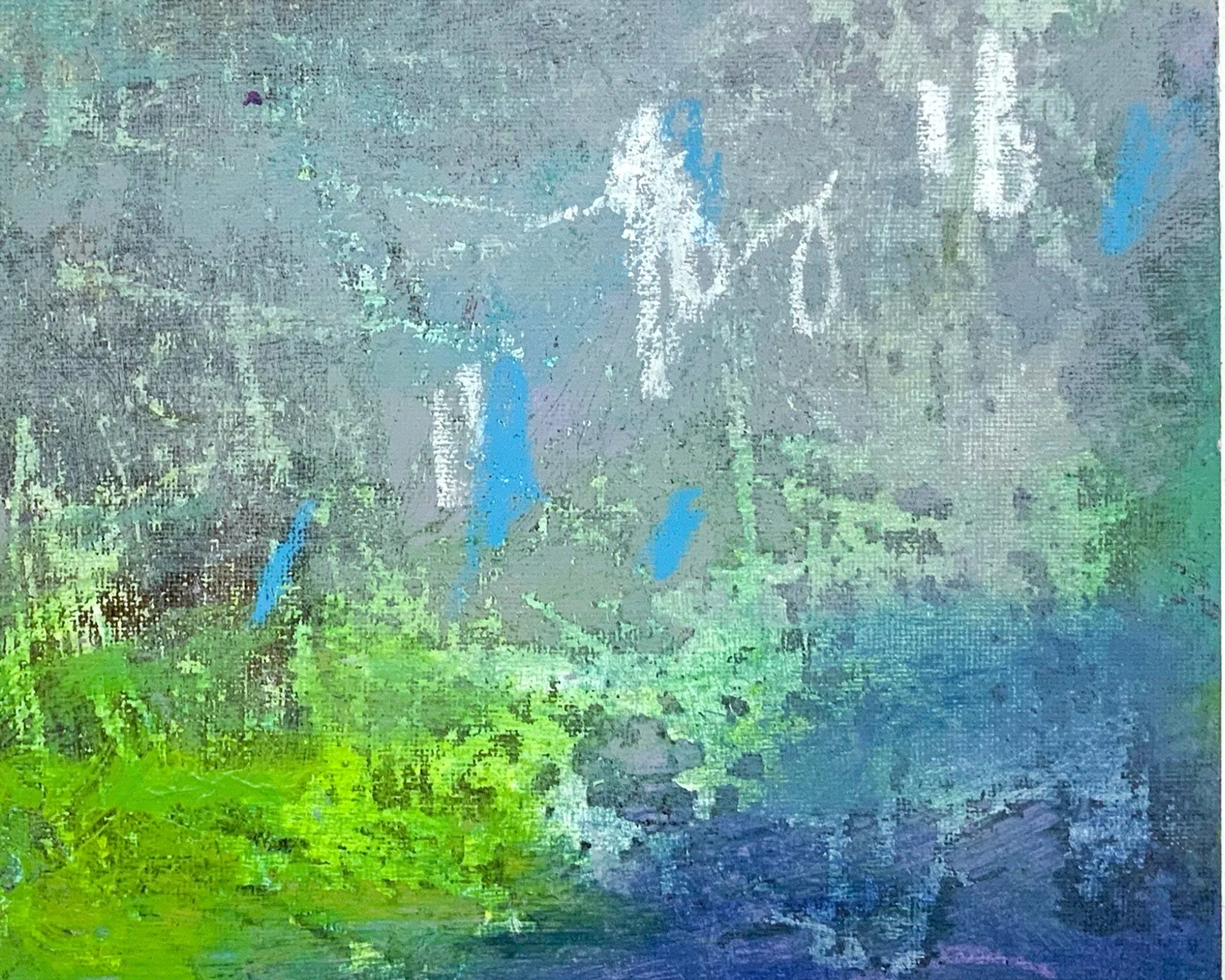 Green and teal small Abstract art modern home decor on cardboard painting 10x10 by Camilo Mattis