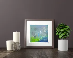 Green and teal small Abstract art modern home decor on cardboard painting 10x10 by Camilo Mattis