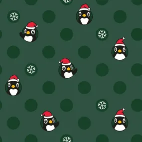 GREEN CHRISTMAS PENGUINS COTTON JERSEY PER METRE SALE