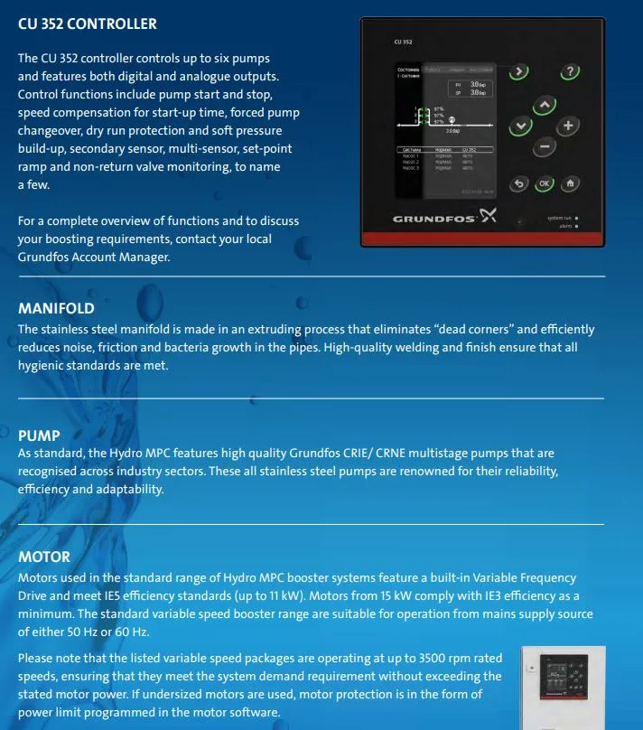 Grundfos Hydro MPC-E Dual CRIE 3 Automatic Variable Speed Pressure Boosting Pump Package (Max 180LPM)
