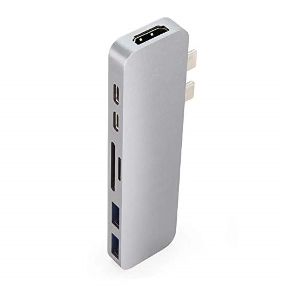 HyperDrive USB C Hub, Best Type-C Duo Adapter 50Gbps MacBook Pro 2018 2017 2016 13" 15", 7in2: USB-C 100W Power Delivery, USBC 5Gbps Data, 4K HDMI, mi