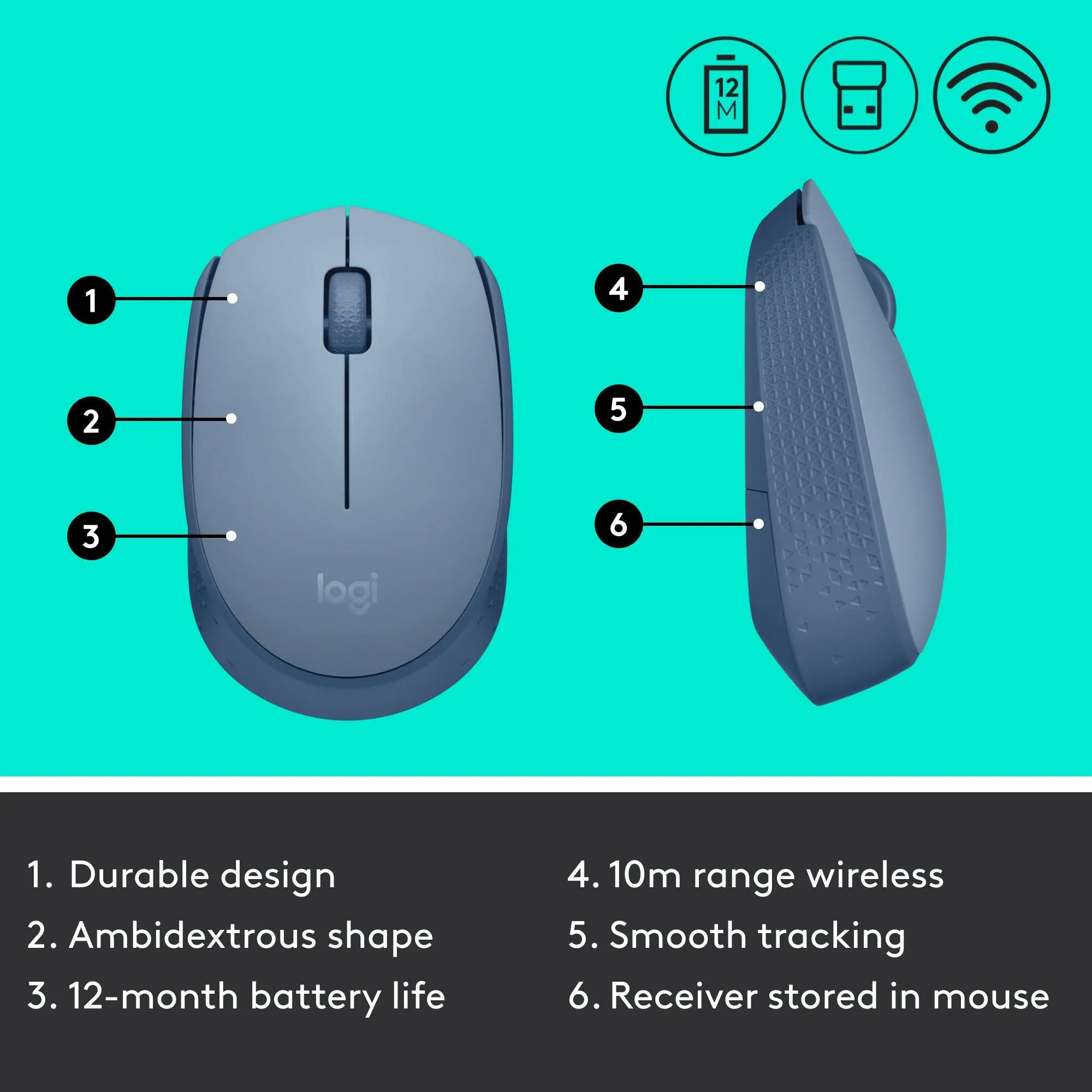 Logitech M171 Wireless Mouse (Blue Grey)