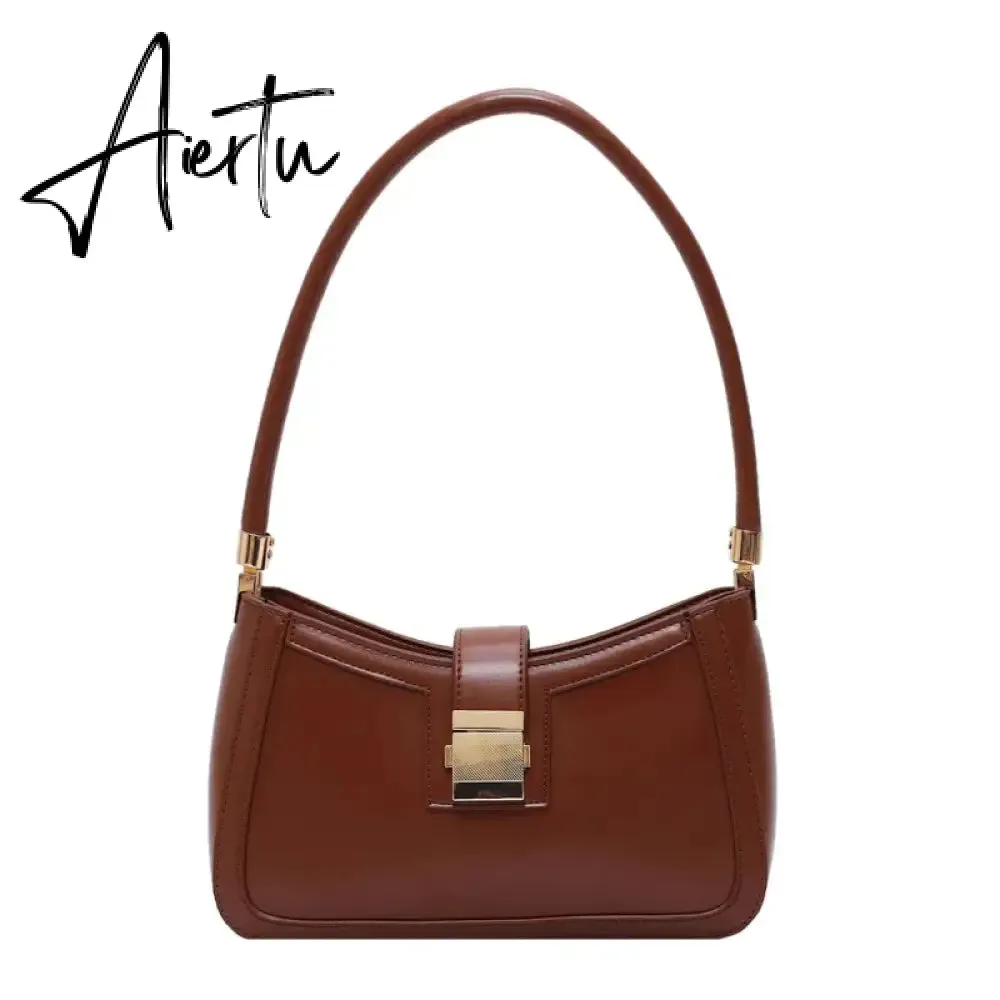 Luxury Brand Pu Leather Solid Color Shoulder Bags For Women  Hit Lock Handbags Small Travel Handbag Lady Fashion Bag
