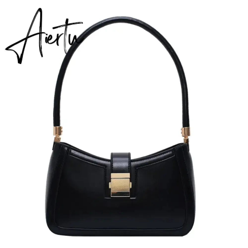 Luxury Brand Pu Leather Solid Color Shoulder Bags For Women  Hit Lock Handbags Small Travel Handbag Lady Fashion Bag