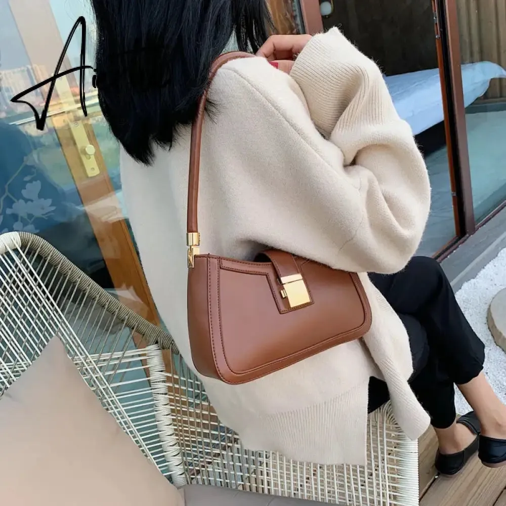 Luxury Brand Pu Leather Solid Color Shoulder Bags For Women  Hit Lock Handbags Small Travel Handbag Lady Fashion Bag
