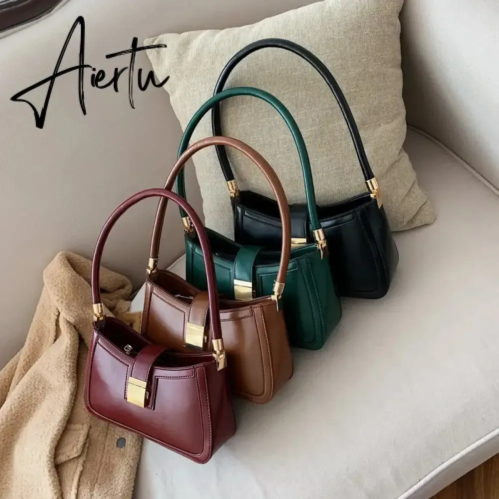 Luxury Brand Pu Leather Solid Color Shoulder Bags For Women  Hit Lock Handbags Small Travel Handbag Lady Fashion Bag