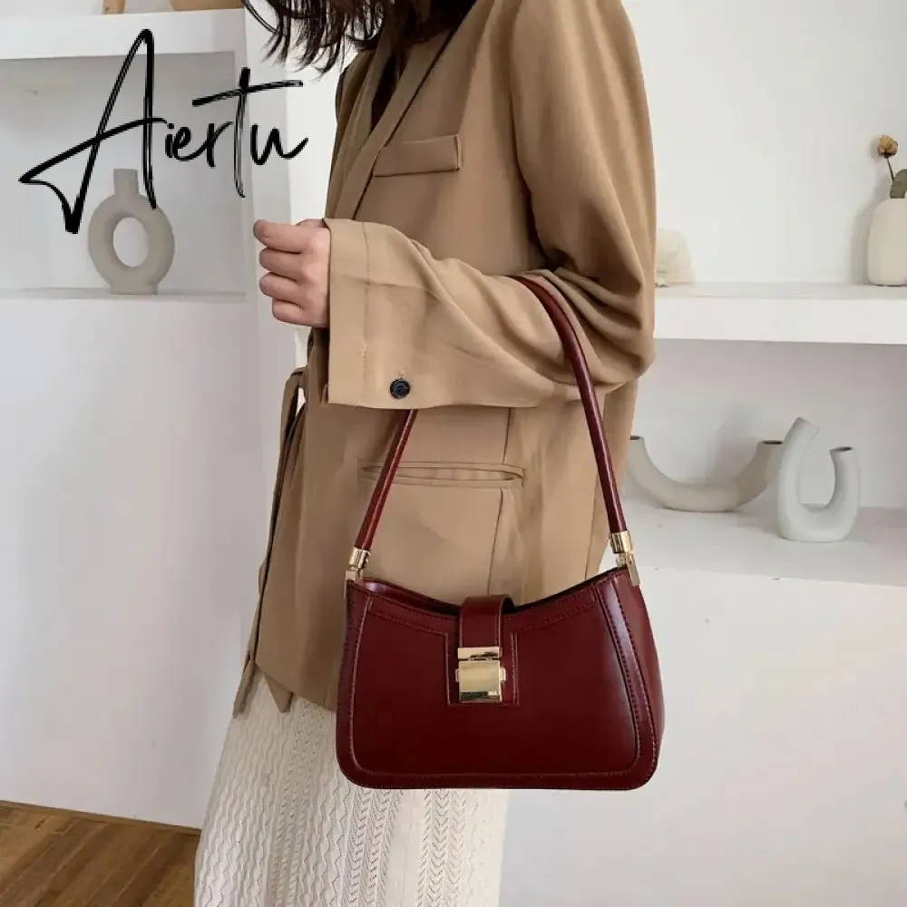 Luxury Brand Pu Leather Solid Color Shoulder Bags For Women  Hit Lock Handbags Small Travel Handbag Lady Fashion Bag