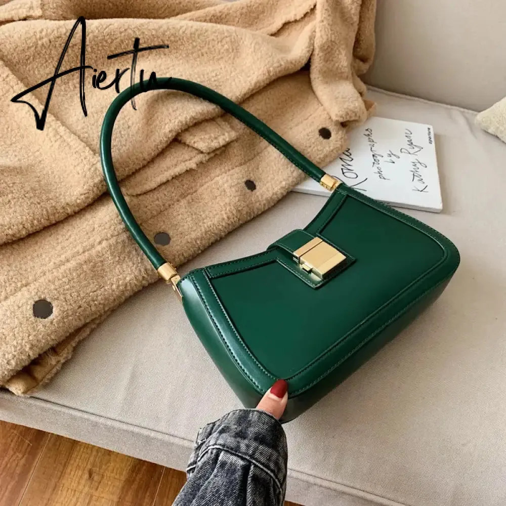 Luxury Brand Pu Leather Solid Color Shoulder Bags For Women  Hit Lock Handbags Small Travel Handbag Lady Fashion Bag