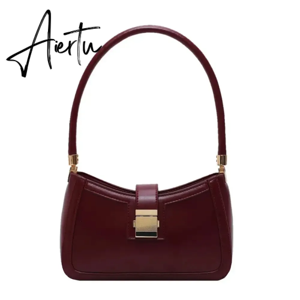 Luxury Brand Pu Leather Solid Color Shoulder Bags For Women  Hit Lock Handbags Small Travel Handbag Lady Fashion Bag