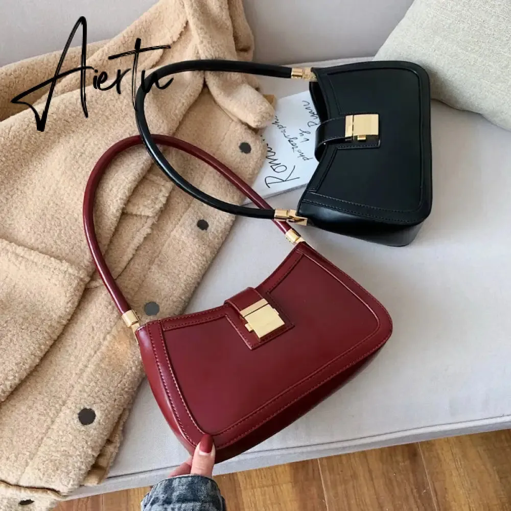 Luxury Brand Pu Leather Solid Color Shoulder Bags For Women  Hit Lock Handbags Small Travel Handbag Lady Fashion Bag