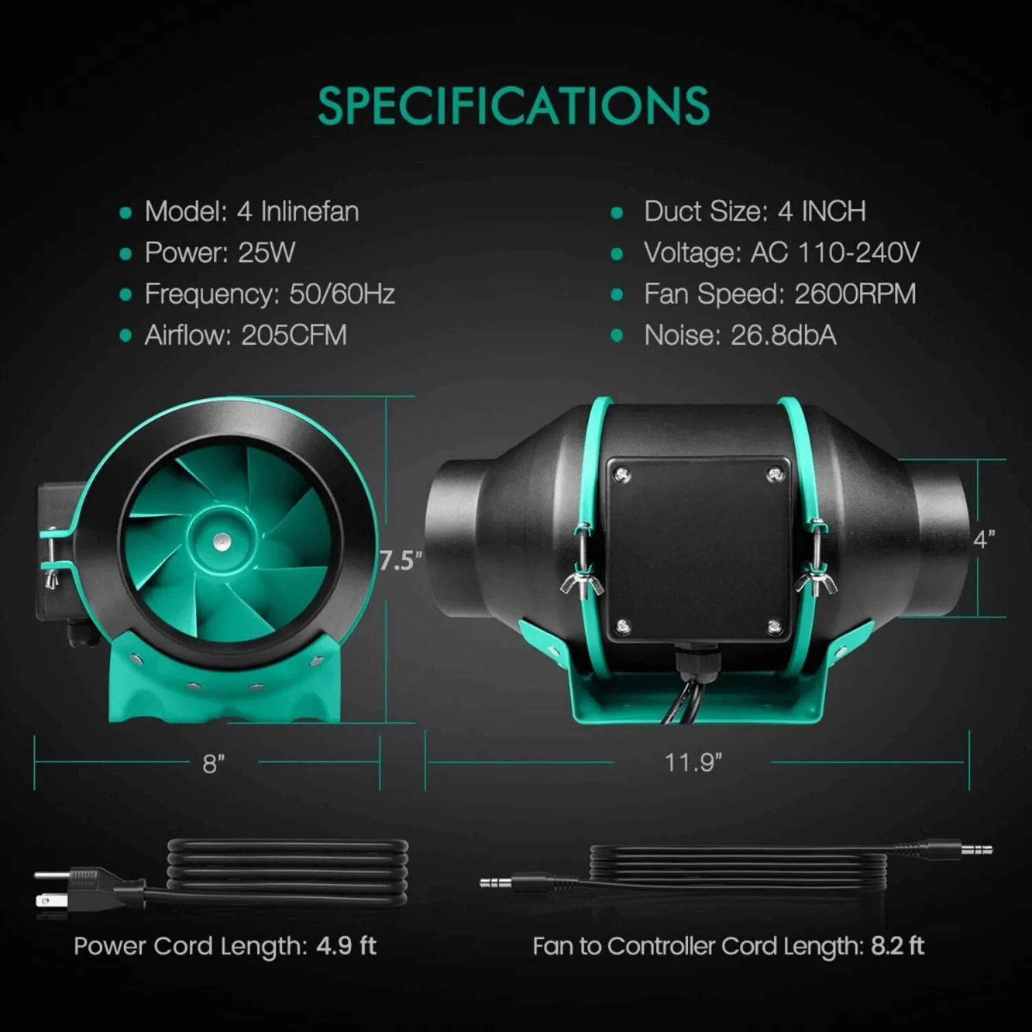 Mars Hydro 4" Inline Duct Fan and Carbon Filter Combo with Temperature and Humidity Controller