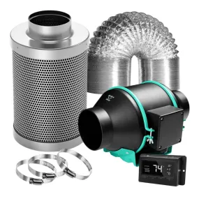 Mars Hydro 4" Inline Duct Fan and Carbon Filter Combo with Temperature and Humidity Controller