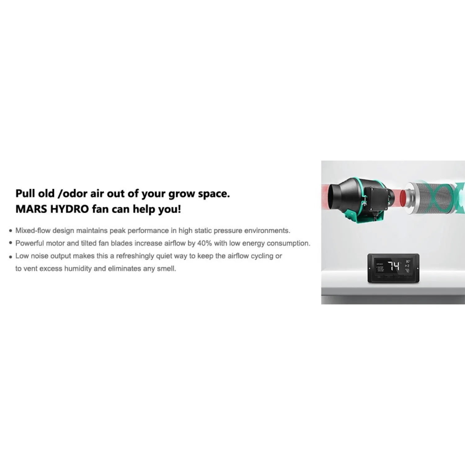 Mars Hydro 4" Inline Duct Fan and Carbon Filter Combo with Temperature and Humidity Controller