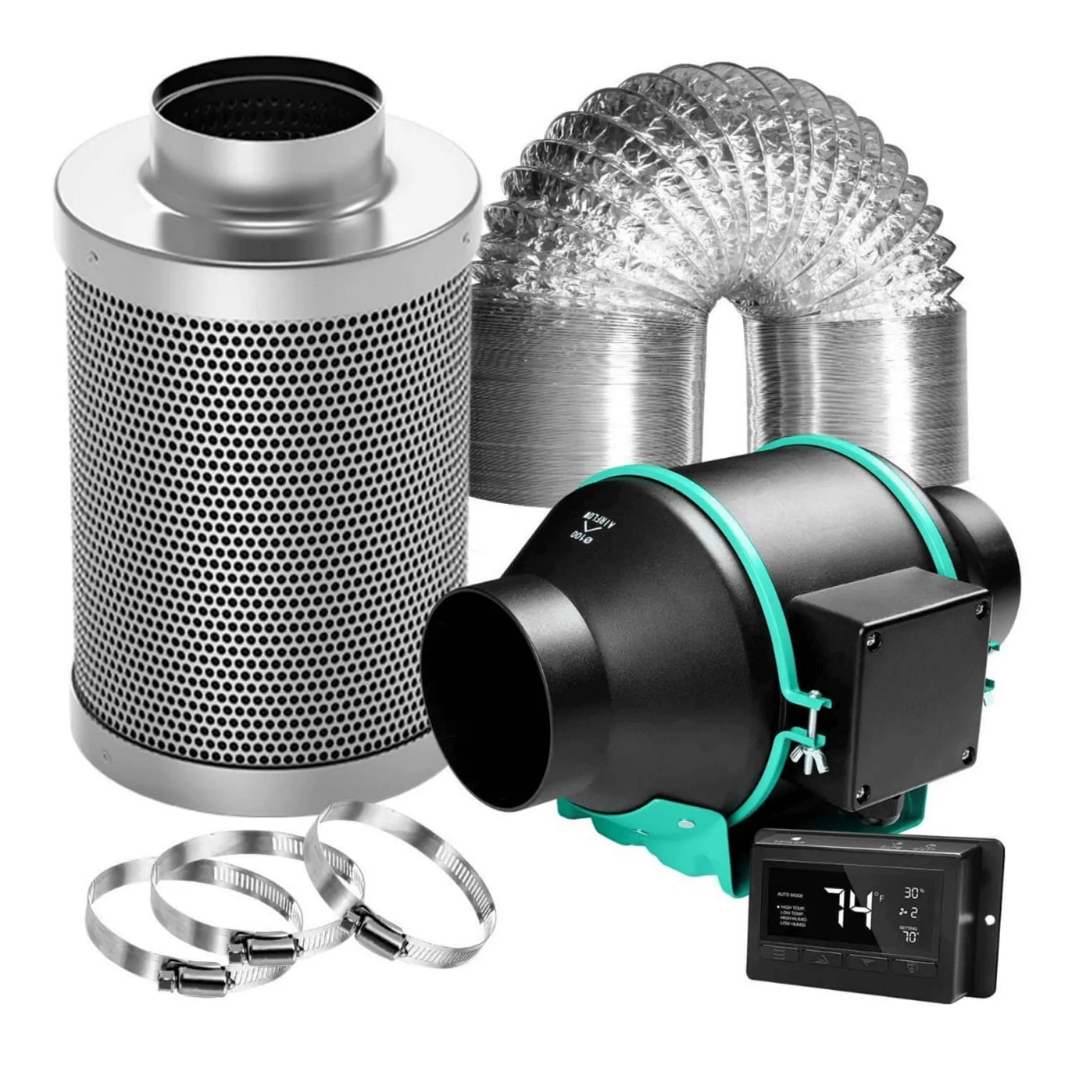 Mars Hydro 4" Inline Duct Fan and Carbon Filter Combo with Temperature and Humidity Controller