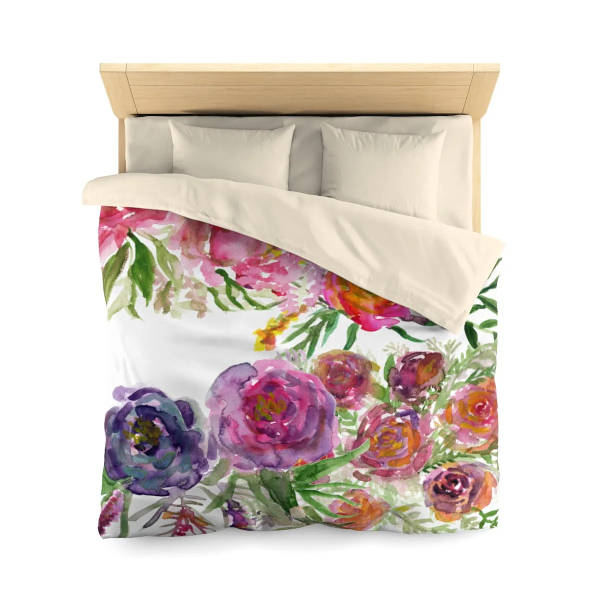 Mixed Summer Floral Pattern Green Queen Size or Twin Size Microfiber Duvet Cover