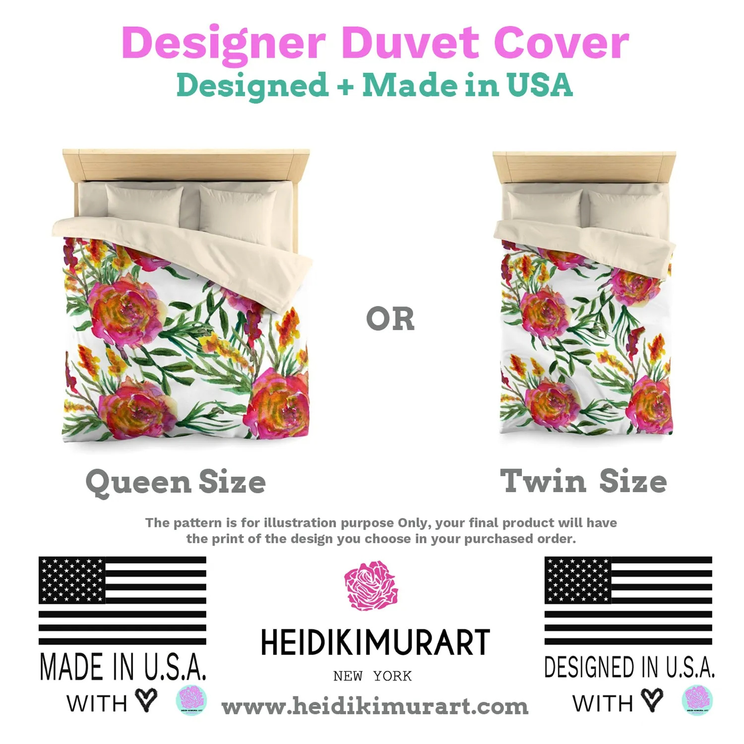 Mixed Summer Floral Pattern Green Queen Size or Twin Size Microfiber Duvet Cover