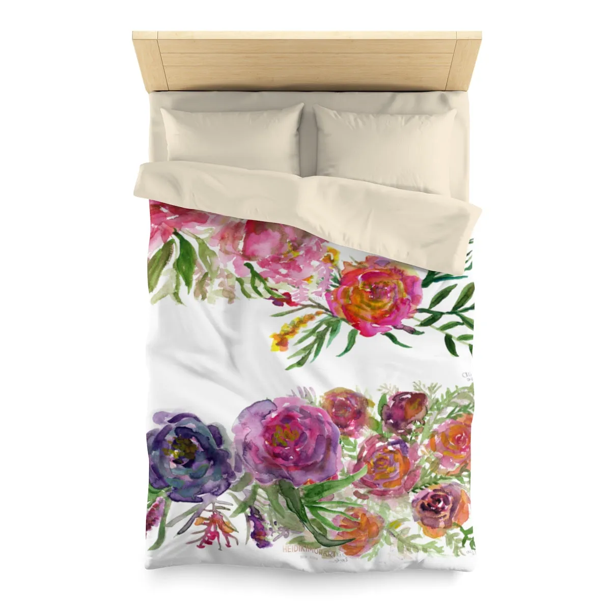 Mixed Summer Floral Pattern Green Queen Size or Twin Size Microfiber Duvet Cover