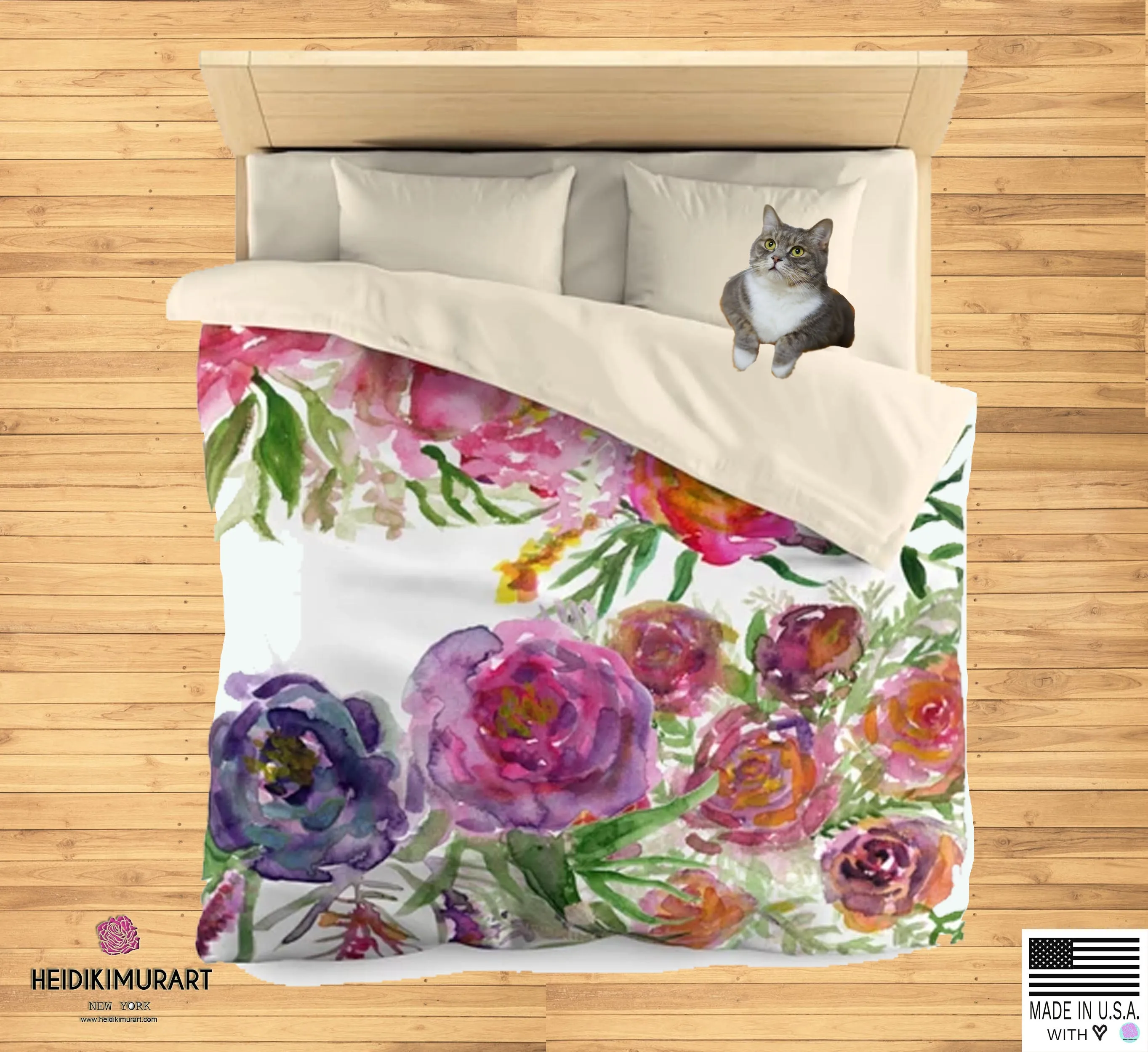 Mixed Summer Floral Pattern Green Queen Size or Twin Size Microfiber Duvet Cover