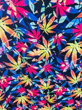 MJ Leaf Plant Print Fabrics - Lycra Spandex Fabric Sold By The Yard (Pick a Color)