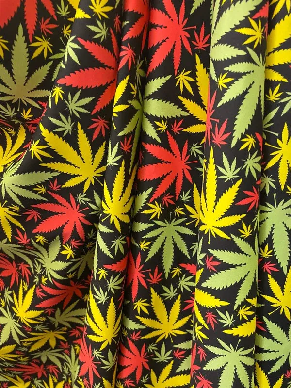 MJ Leaf Plant Print Fabrics - Lycra Spandex Fabric Sold By The Yard (Pick a Color)