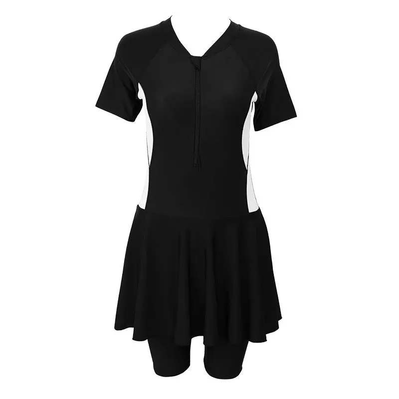 Modest Swimsuit For Women One Piece Large Size Swimwear Korean Style Swim Skirt Conservative Beachwear Ladies Swimming Suit 5xl