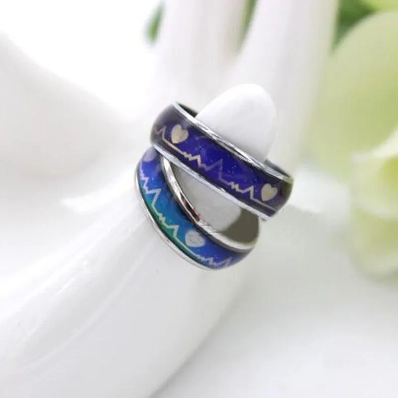 Mood Ring Changing Color Heartbeat Ring ECG Ring Colorful Discoloration Couple Ring 1pc