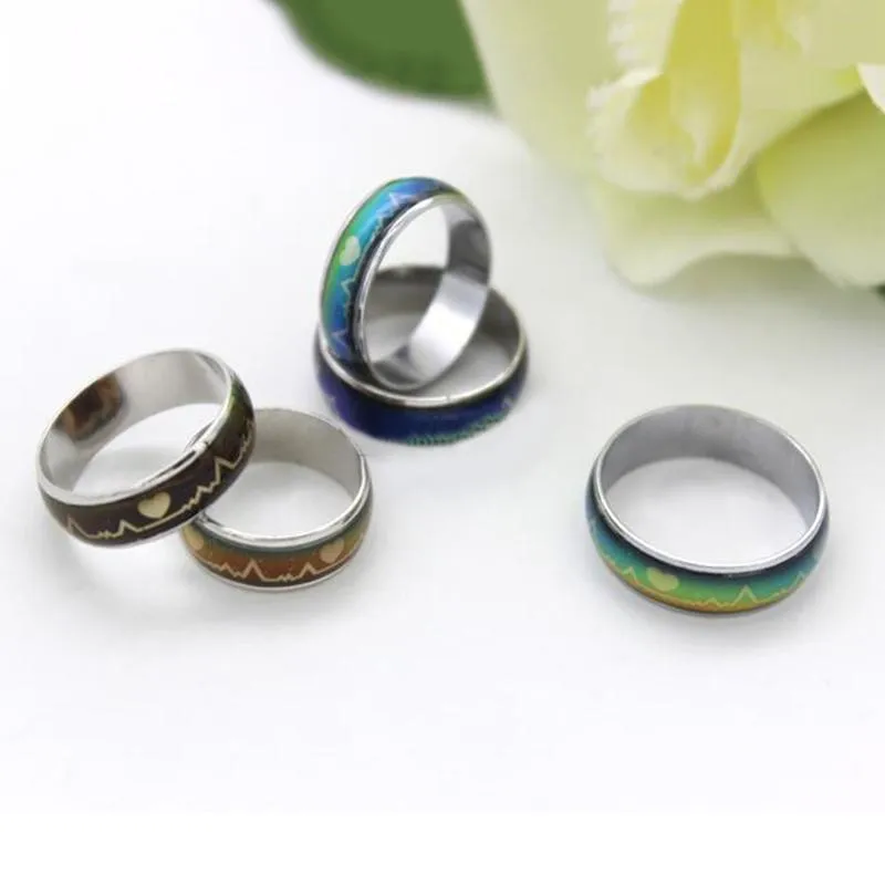 Mood Ring Changing Color Heartbeat Ring ECG Ring Colorful Discoloration Couple Ring 1pc