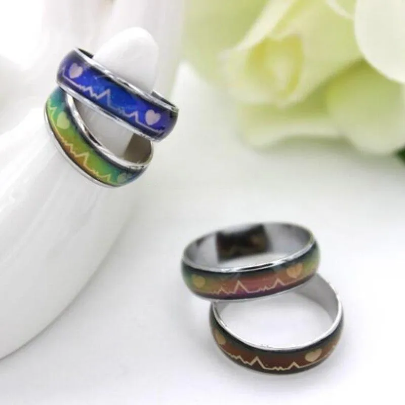 Mood Ring Changing Color Heartbeat Ring ECG Ring Colorful Discoloration Couple Ring 1pc