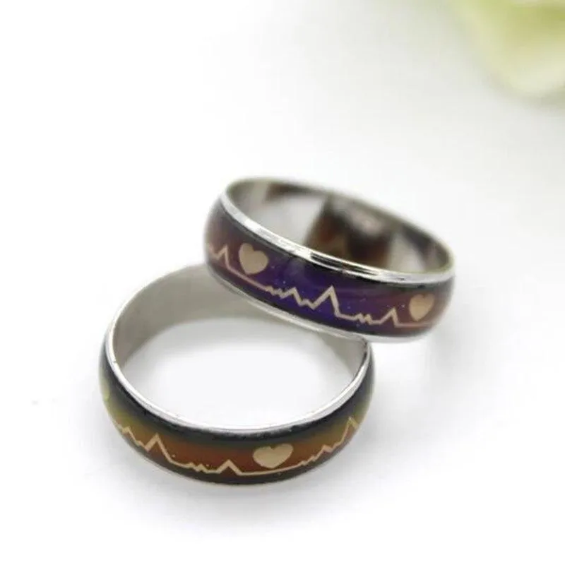 Mood Ring Changing Color Heartbeat Ring ECG Ring Colorful Discoloration Couple Ring 1pc