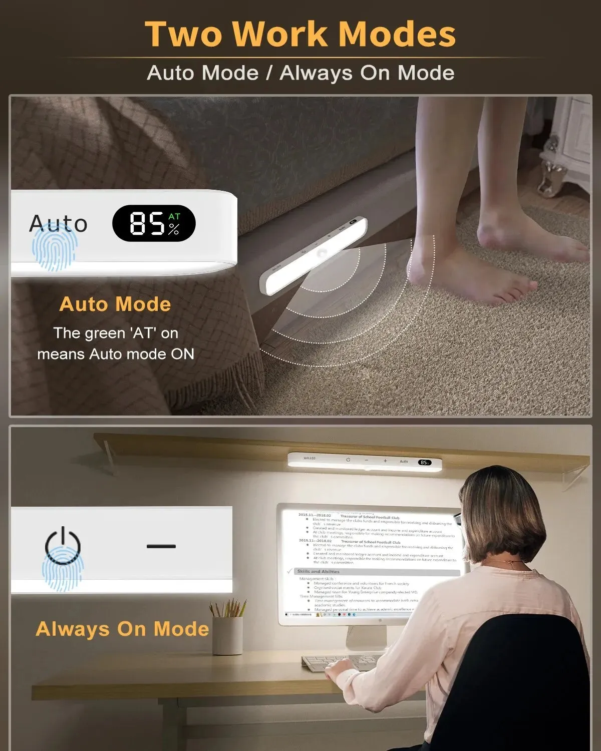 Motion Sensor Cabinet Light Battery Display 60 LED Touch Light Bar