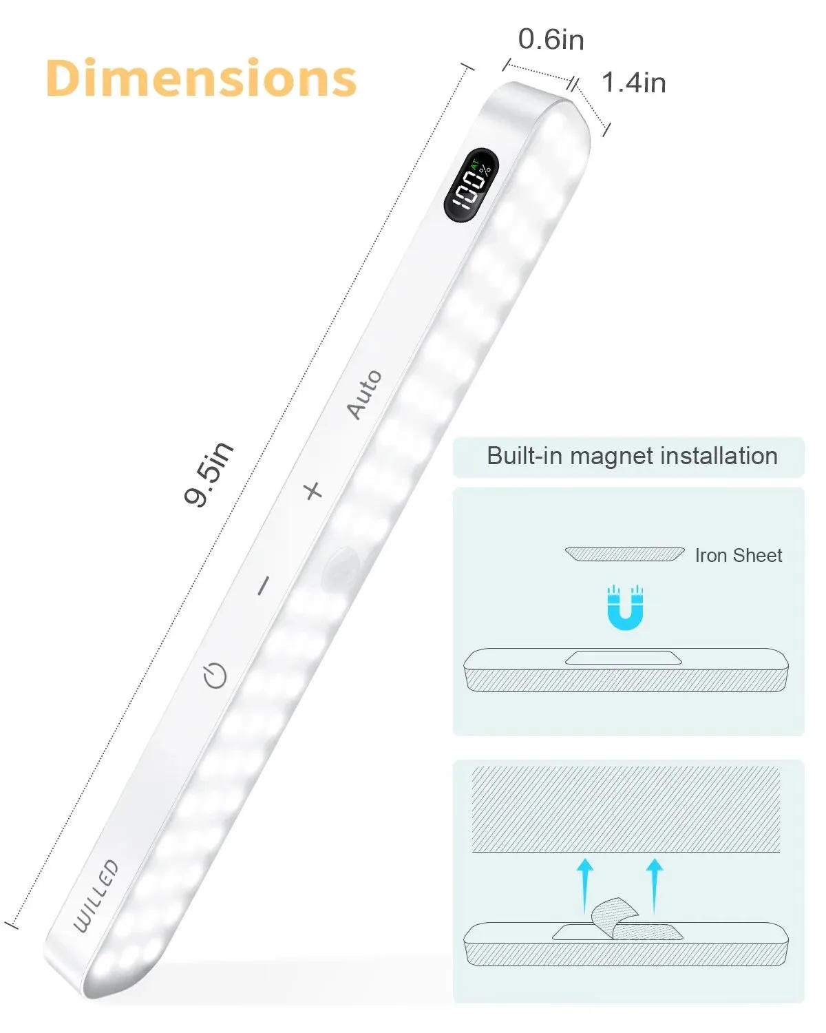 Motion Sensor Cabinet Light Battery Display 60 LED Touch Light Bar