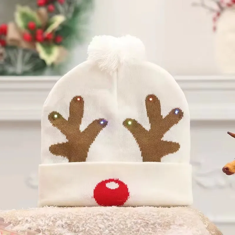 New Style! LED Christmas Hat Beanie Light up Illuminate Warm Hat 48 Patterns New Year Snowman Sweater Hat Christmas Decorations