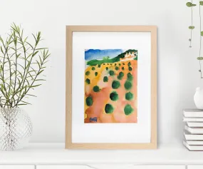 Olive trees landscape watercolor painting miniature painting plein air painting