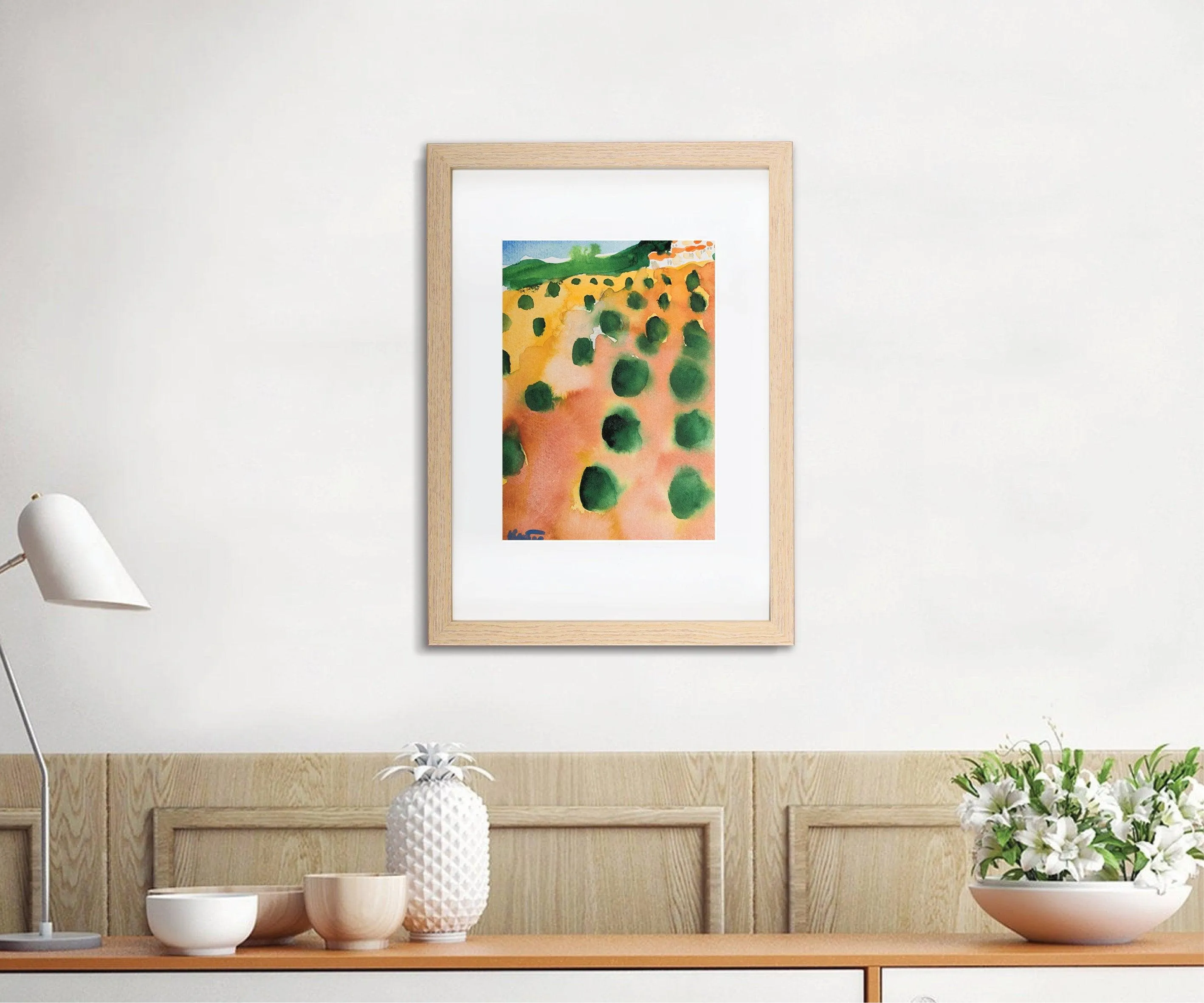 Olive trees landscape watercolor painting miniature painting plein air painting