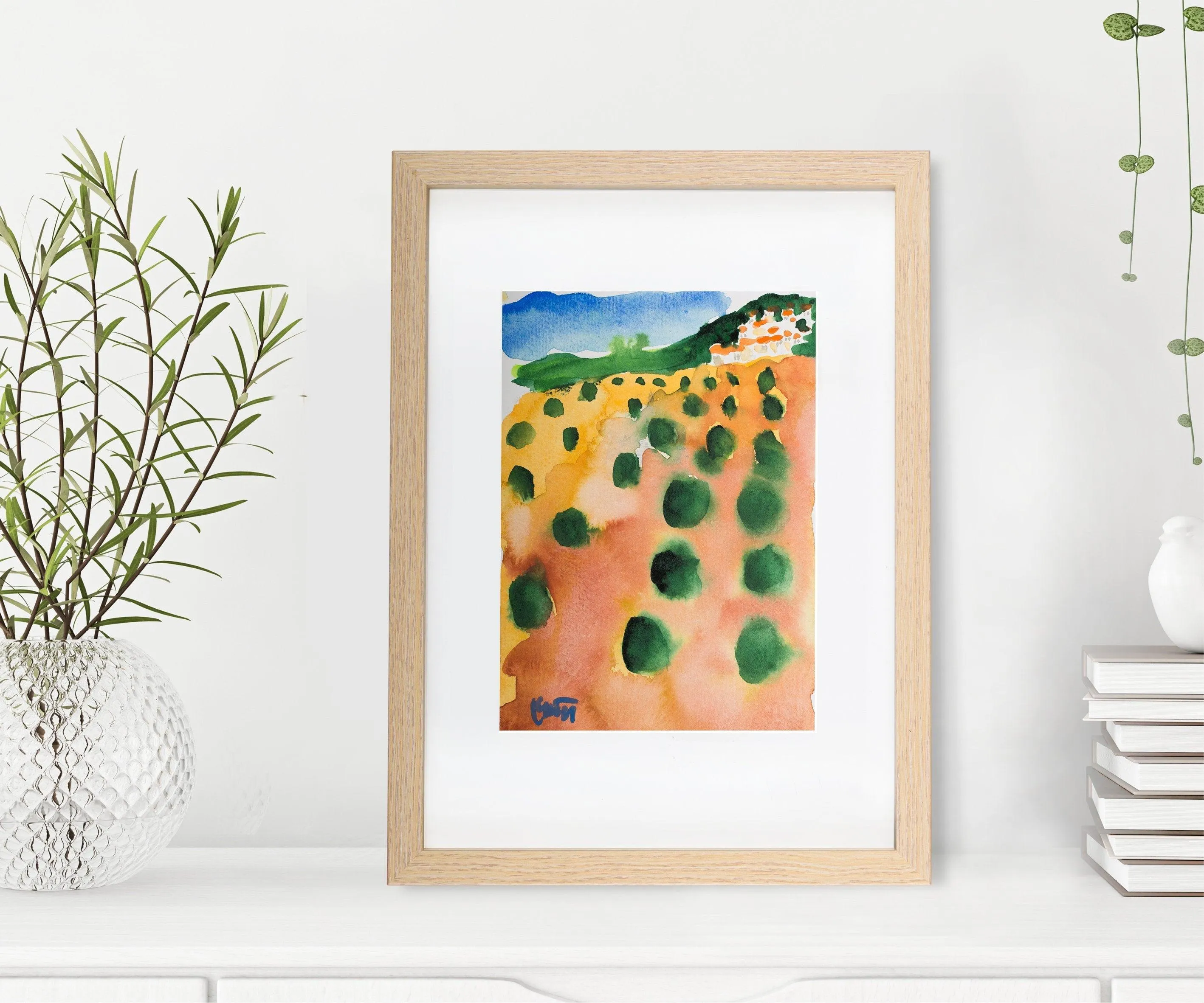 Olive trees landscape watercolor painting miniature painting plein air painting
