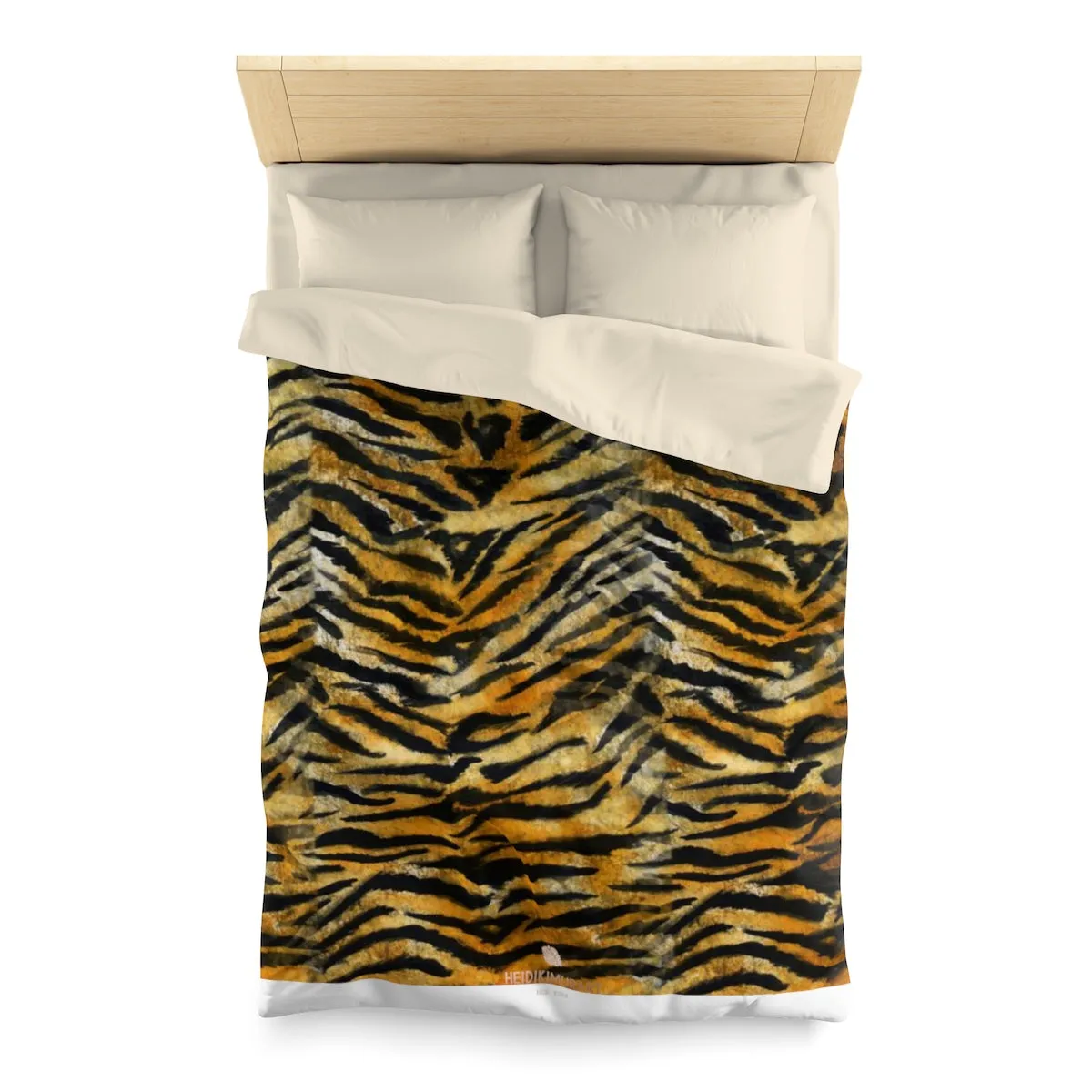 Orange Tiger Stripe Duvet Cover, Brown Animal Print Microfiber Bedding Cover-Made in USA
